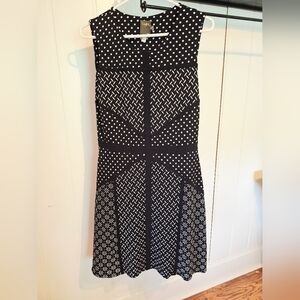 NWOT Just...Taylor Black White Polka Dot Dash Floral Multi Pattern Dress Size S